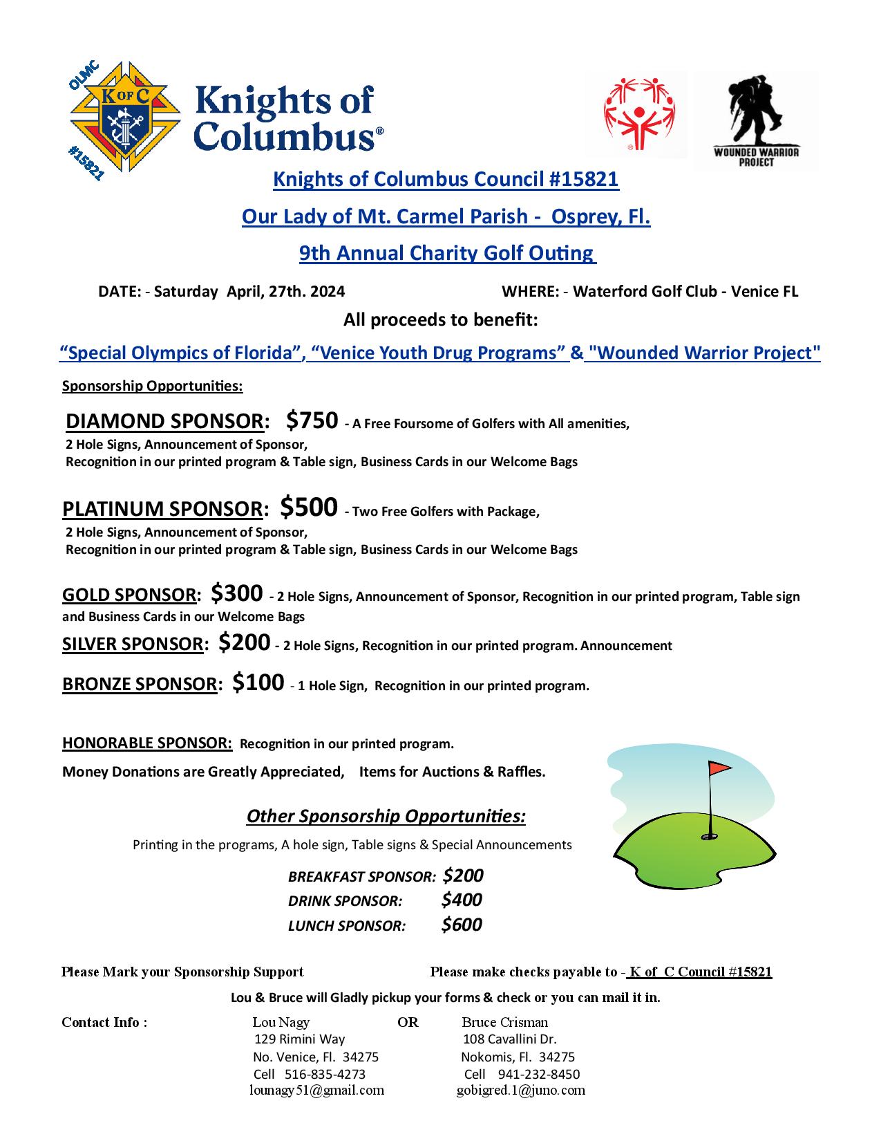 Knights of Columbus MtCarmel flyer and sponsorshop 2024 page 001