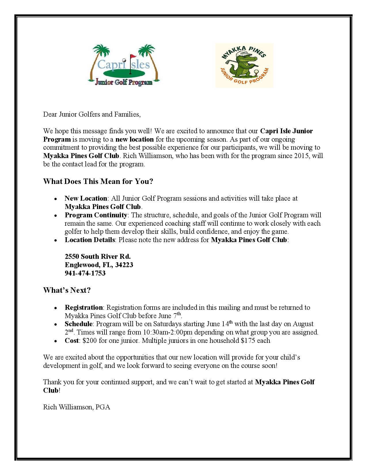Myakka Pines Junior Program Page 1