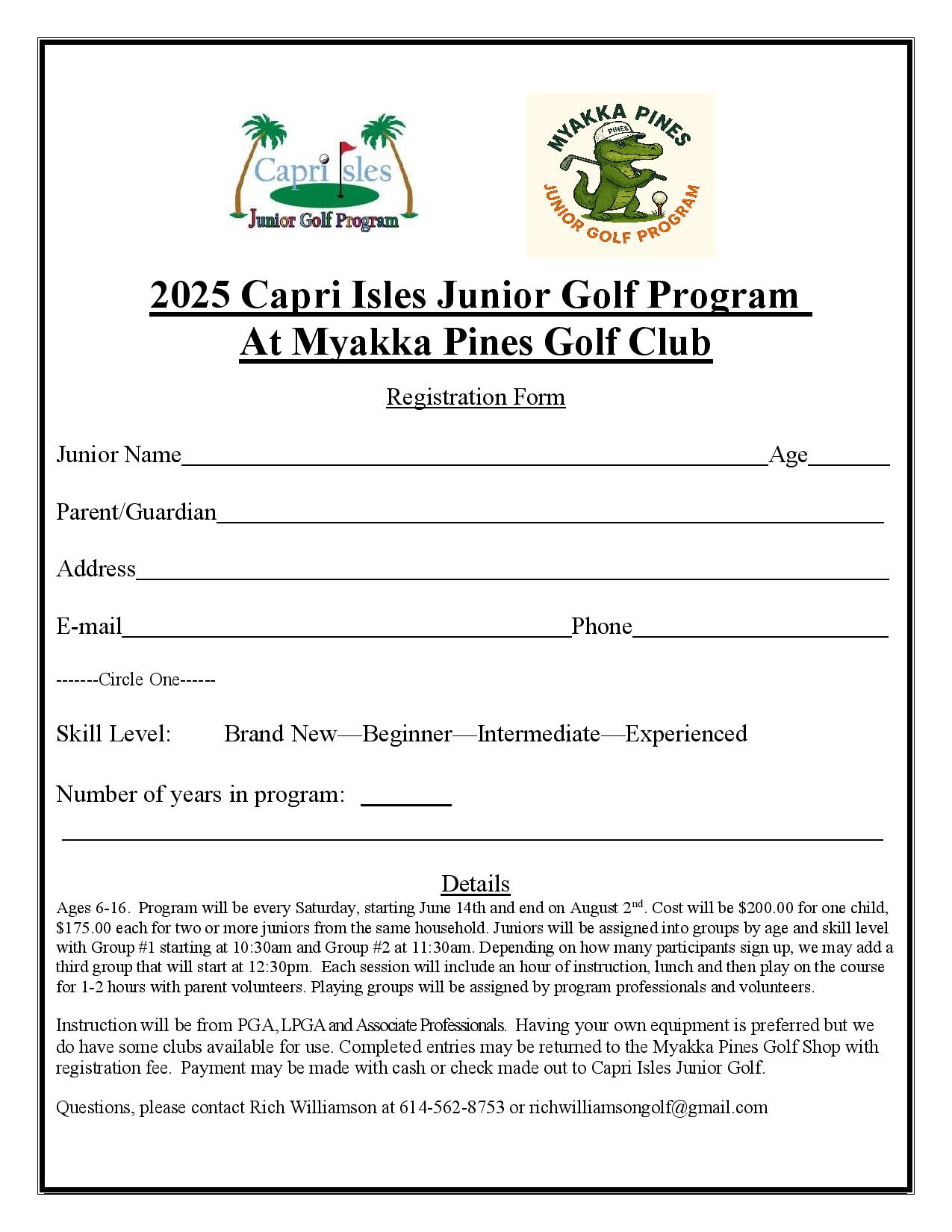 Myakka Pines Junior Program Page 2 Registration